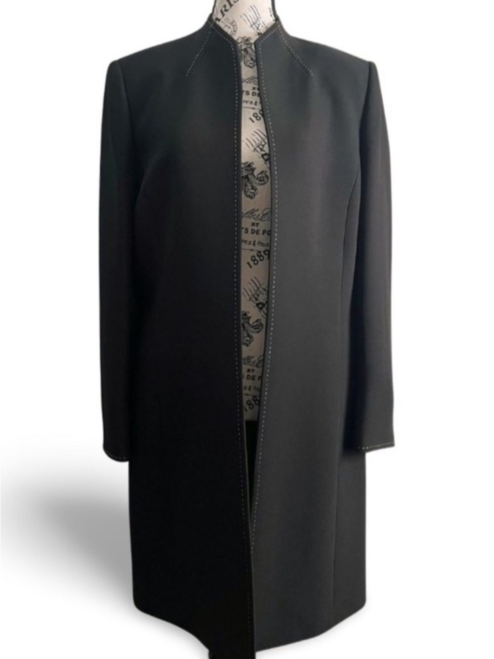 Tahari Black Open-Front Long Coat